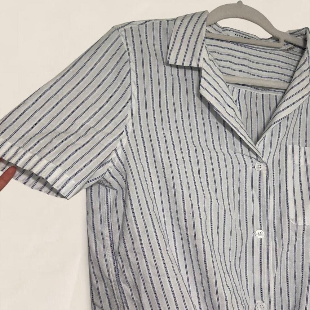 Equipment Kiera Striped Tie Front Button Down top | large Coastal Minimalist - Picture 4 of 6